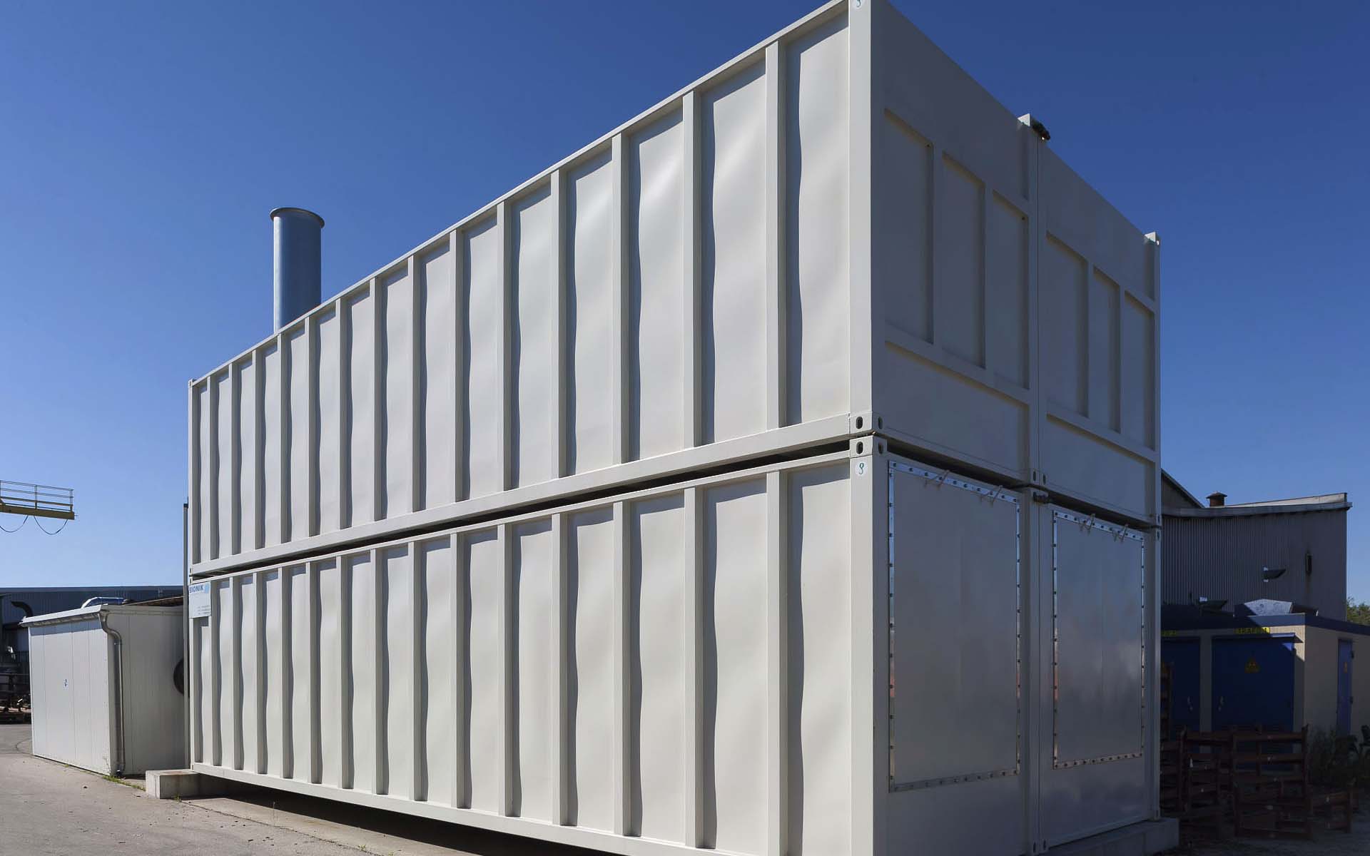 Biofilter in steel container construction for exhaust air purification at a paint shop, Muehldorf am Inn, Bavaria